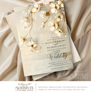 Rustic Country Wedding Invitation, Vintage Floral Wedding Invitation Template, Antique Wedding Invitation