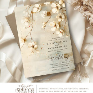 Rustic Country Wedding Invitation, Vintage Floral Wedding Invitation Template, Antique Wedding Invitation