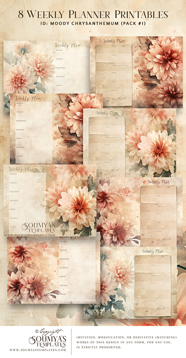Junk Journal Weekly Planner Printables, Vintage Floral Journal Scrapbook Paper, Scrapbooking Supplies, Junk Journal Supplies, Rustic Journal Digital Papers - Image 2