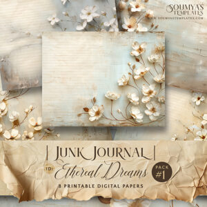 Scrapbooking Supplies, Junk Journal Supplies, Rustic Journal Digital Papers, Vintage Floral Journal Scrapbook Paper