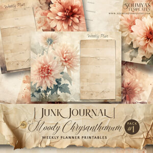 Junk Journal Weekly Planner Printables, Vintage Floral Journal Scrapbook Paper, Scrapbooking Supplies, Junk Journal Supplies, Rustic Journal Digital Papers