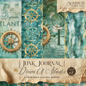 Sea Ocean Nautical Atlantis Junk Journal Papers, Underwater Fairytale Aquamarine Turquoise Teal Blue Scrapbooking Supplies, Mermaid Journal Pages