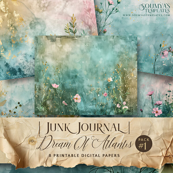 Under The Sea Ocean Scrapbook Papers, Atlantis Junk Journal Papers, Mermaid Journal Pages, Marine Nautical Underwater Fairytale Aquamarine Turquoise Teal Blue Scrapbook Papers