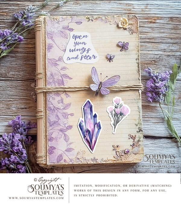 Lavender Purple Sticker Sheet, Fairy Stickers, Magical Stickers, Crystal Stickers, Journal Stickers, Digital Stickers, Scrapbooking Supplies - Image 3