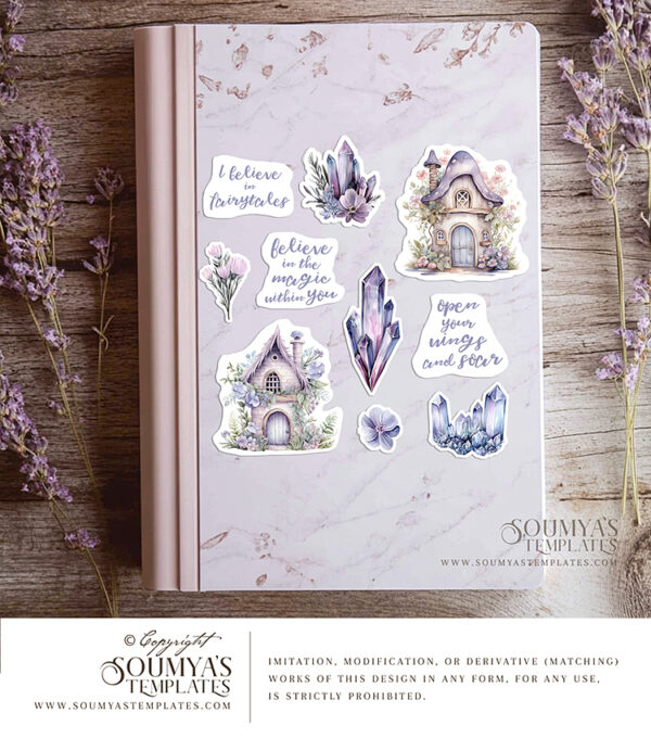 Lavender Purple Sticker Sheet, Fairy Stickers, Magical Stickers, Crystal Stickers, Journal Stickers, Digital Stickers, Scrapbooking Supplies - Image 2
